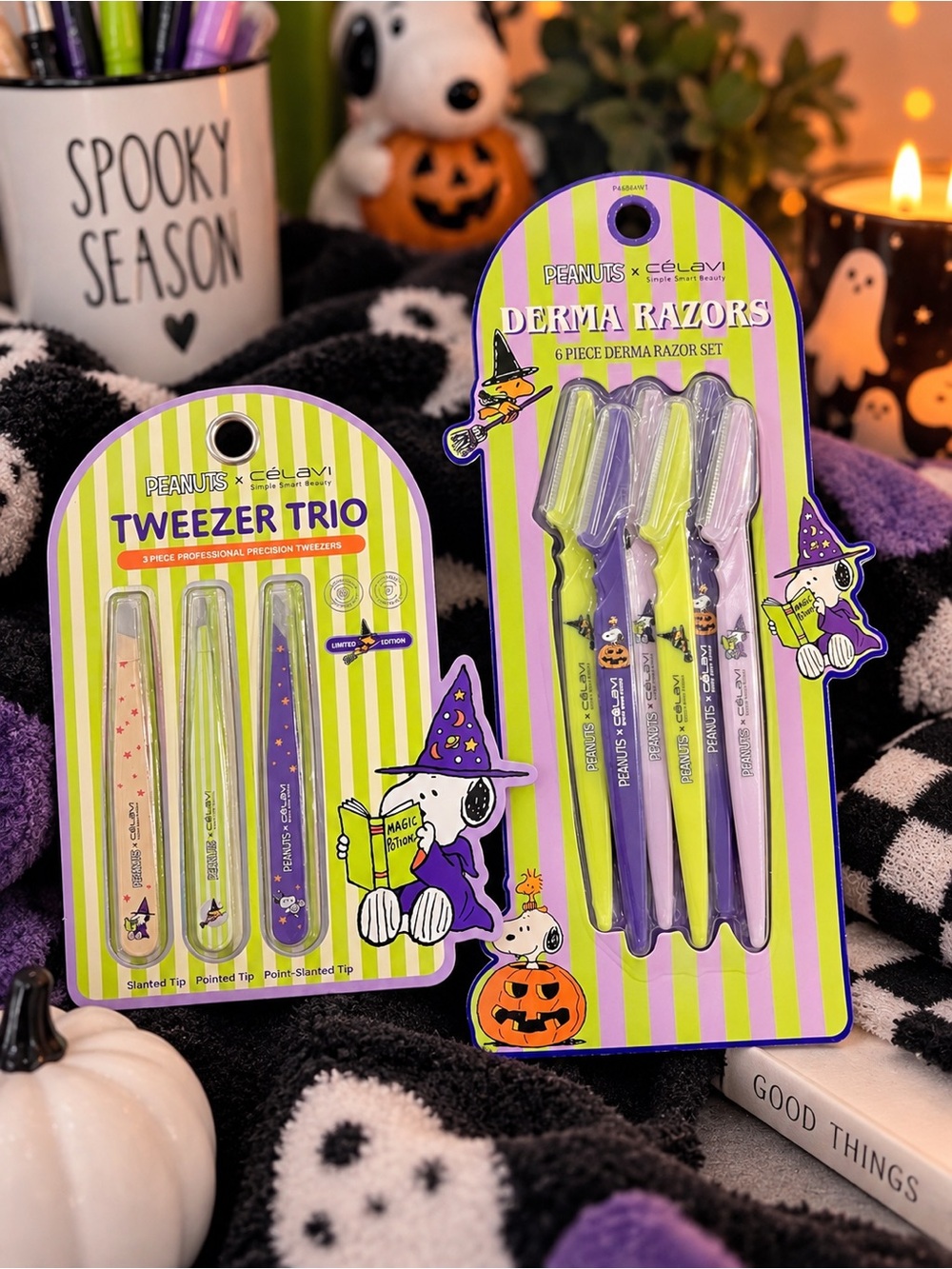 Limited Edition 🎃 Halloween Snoopy Tweezer Trio & Derma Razor Set -